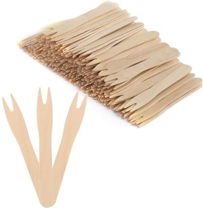 100 houten vorken, frietvorken van hout, houten bestek, partybestek, feestservies voor feest, verjaardag, camping en picknick (85 mm)