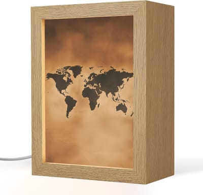Tafellamp 15x20 cm - LED lamp - Wereldkaart - Bruin - Kaart - Decoratieve tafellampen - Dimbaar - Tafellampje slaapkamer - Woonkamer binnen
