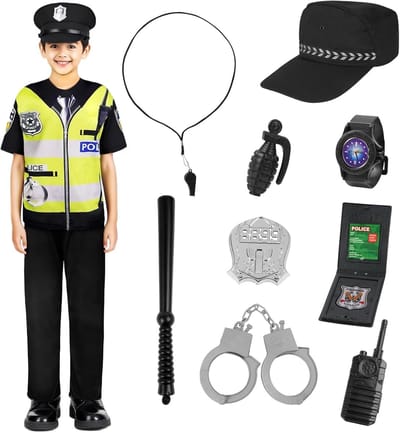 Politie Kostuum voor Kinderen, 13-delige Set met Hoed, Handboeien en Accessoires voor Jongens en Meisjes, Perfect voor Verkleedpartijen en Rollenspellen