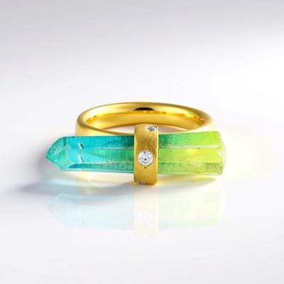 Cavill - Zilveren ring met 4 56 ct multicolor kwarts en 0 11 ct zirkon - 925 sterling zilver verguld - modern geometrisch design