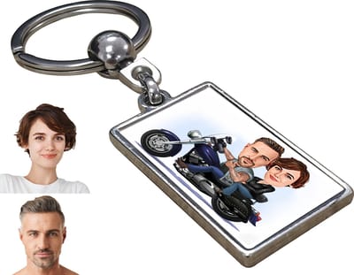 Motor Karikatuur Man & Vrouw - Karikatuur Sleutelhanger met Jouw Foto - Cadeau - Verjaardag - Kerst - Kado - Valentijn - Gepersonaliseerd Cadeau