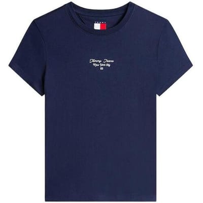 Tommy Jeans T-shirt Tjw Slim Ess Logo 1 Tee Ext Dw0dw21542 C1g Dark Night Navy Dames Maat - S