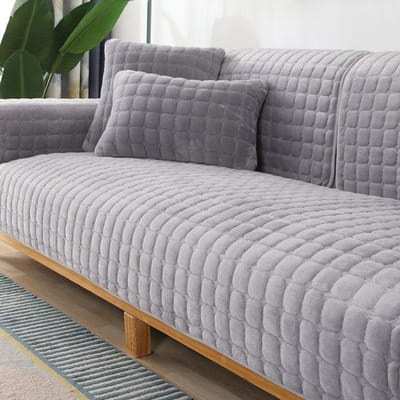 Housse de canapé en velours doux pour canapé Housse de meubles de canapé antidérapante pour salon Mode Couleur de base Épaisse Peluche en flanelle Serviette pour canapé 90x70cm 1pc grise