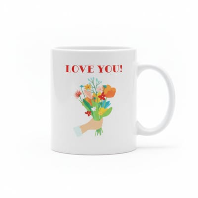 “Love You!” Mok 330 ml – Romantisch Bloemenboeket Ontwerp – Perfect Cadeau voor Valentijnsdag, Jubilea & Geliefden