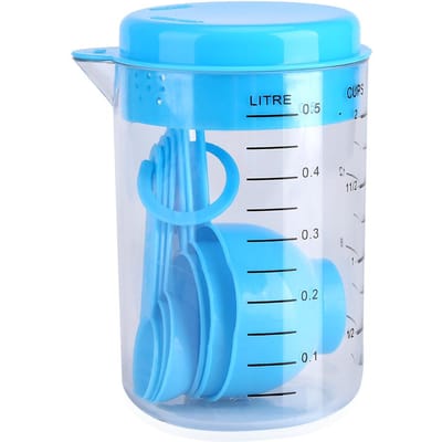 Ensemble de 7 tasses et cuillères à mesurer en plastique, ustensiles de cuisine bleus pour le thé et le café white