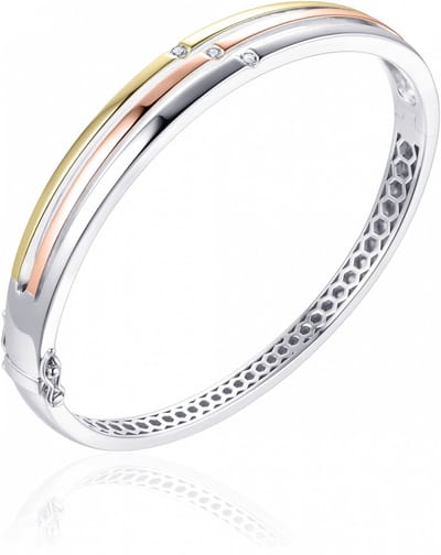 Gisser Jewels - Armband - Bangle gezet met 3x Zirkonia - 8mm Breed - Maat 60 - Tri-color Verguld Zilver 925 - SB18T-60 - Sieraad - Dames - 925 Zilver