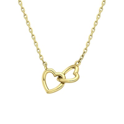 Lucardi Dames Ketting met hanger 2 harten - Echt Zilver - Ketting - Cadeau - 42 cm - Goudkleurig