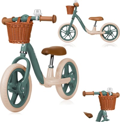 Lionelo Alex Plus – Loopfiets vanaf 3 jaar – 12” Lekvrije Banden – Verstelbaar zadel (30-35 cm) & Stuur (52-58 cm) – Met voetensteun, mandje & bel – 3,4 kg licht – Stuurbegrenzer – Antisliphandvatten – Comfortabel Zitting, Baby Fiets Leren balanceren