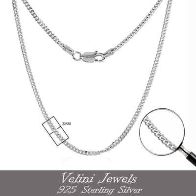 Velini jewels-2MM Cubaanse halsketting-925 Zilver Ketting- roestvrij -45cm +5cm verlengstuk met anker slot