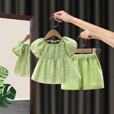 Nieuwe Zomer Babykleding Pak Meisjes Schattig T-shirt Korte Broek 2 Delen/Sets Kinderen Kinderkleding Peuter Casual Kostuum Baby Trainingspakken 4T groen