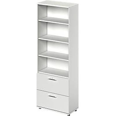 Schäfer Shop Genius Combikast TETRIS WOOD, 6 ordnerhoogten, H 2270 mm, 2 hangmappenladen, hoogte incl. glijders, lichtgrijs