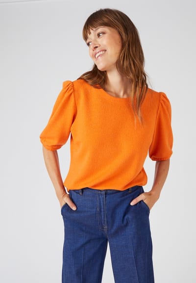 Damart - T-shirt in jacquardtricot met glanseffect - Dames - Oranje - XXL