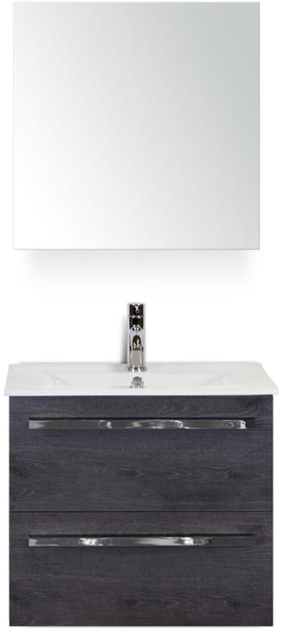 Seville Badmeubelset 60 cm - Black Oak - Keramische Wastafel Wit Enjoy met Spiegelkast