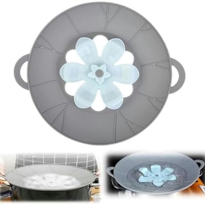longziming -Siliconen Anti-Overloop Deksel - Multifunctioneel Pannendeksel - 26 cm - Voedselveilig BPA-vrij - Luchtdichte Afdichting - Gemakkelijk schoon te maken - Grijs - 3 stuks