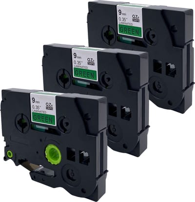 DULA Brother Compatible label tape- Tze-721 - 3 cassettes - Brother P-Touch - Zwart op groen - 9mm x 8m