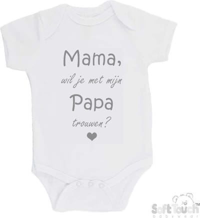 100% katoenen Romper "Mama, wil je met mijn Papa trouwen?" Unisex Katoen Wit/grijs Maat 68/74