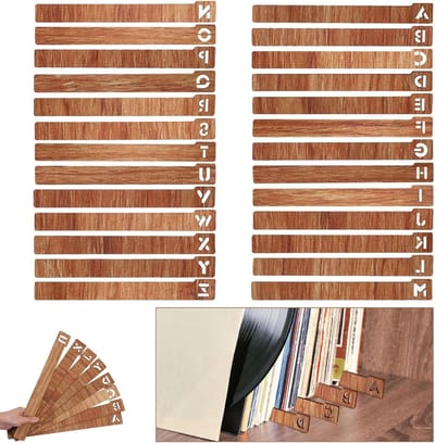 26 Stuks Vinyl Platen Scheiders, A-Z Houten Organisator voor Platen, CD's en Media Opberging met Alphabetische Indeling