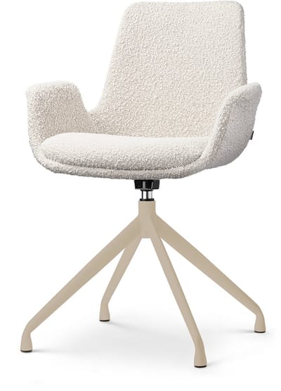 Nolon Nola-Eef Draaibare Eetkamerstoel Bouclé Beige - Beige Onderstel - Armstoel - Comfortabel - Japandi
