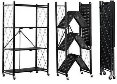 FOXSPORT Inklapbare plank kast - Stellingkast Met 360° wielen - 4 laags 72x37x124CM - Open Vakkenkast - Wandkast - Keuken Organizer - Keuken Opslag - Boekenkast - Opbergrek Magnetron - Keukenrek - Roestvrij Staal