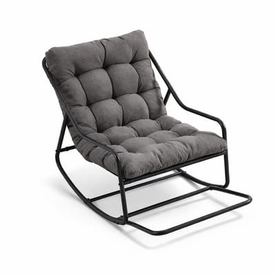 Delightness Schommelstoel - Loungestoel - Relaxstoel - Ei Vormig - Wipstoel - Met Kussen - Buiten - Binnen - Zwart - Antraciet