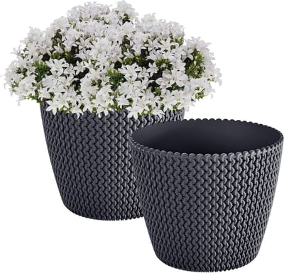 Prosperplast Plantenpot/bloempot Splofy - 2x - antraciet grijs - kunststof - D19 x H16 cm - binnen/buiten