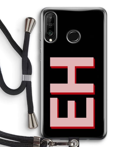 Gepersonaliseerd - Case Company® - Hoesje met koord geschikt voor Huawei P30 Lite hoesje met Koord - Monogram - Telefoonhoesje met Zwart Koord - Bescherming aan alle Kanten en Over de Schermrand