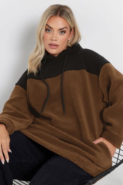 Yours Hoodie Van Fleece Met Kleurvlakken In Bruin/Zwart Size 44