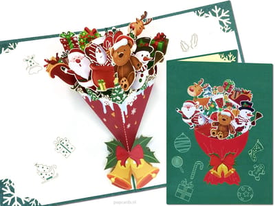 Popcards Pop-up Kaart - Superleuke Pop-up Kerstkaart Boeket met Kerstman, Beer en Sneeuwpop Wenskaart 3D kaart