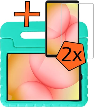 Hoesje - Geschikt voor Samsung Galaxy Tab A11 - Met 2x Screenprotector - Kinderhoes Shockproof Bumper - Kidsproof Case - Tablet Hoes - Kinder Hoes Cover - Turquoise