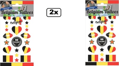 24x Tattoos Belgie - nep tatoo - Festival landen Belgium thema feest fun plakplaatjes Sport