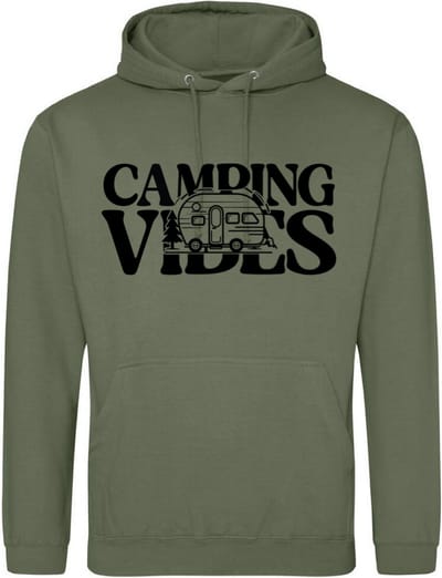 Camping hoodie - Hoodie Army-Legergroen - Camping Vibes - Dames en Heren - Maat S