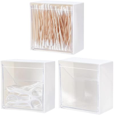 Dailygoods - 3 Stks Wandhouder voor Wattenstaafjes en Haarbanden - Plastic Opbergdoos