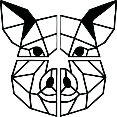 Varken geometrische line-art wanddecoratie – dierenkop wandbord – groot 76×76 cm – 4-delig – populierenhout zwart