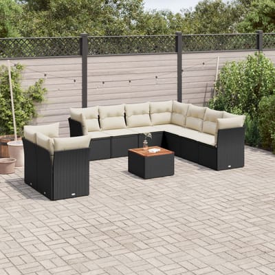 vidaXL - 10-delige - Loungeset - met - kussens - poly - rattan - zwart