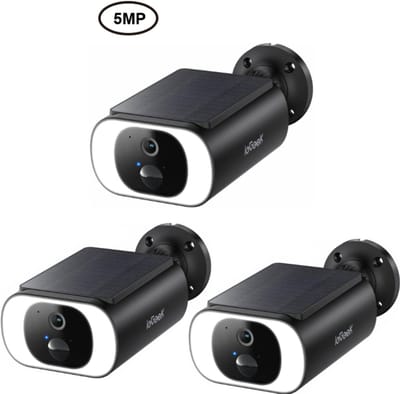 ieGeek S1 Pro Solar Camera - Draadloze Beveiligingscamera voor Buiten - Buiten Camera met Zonnepaneel - Bewakingscamera voor Buiten - 3Stuks - Beveiligingscamera Buiten - 5MP Ultra HD - Met Wifi en App - Zwart