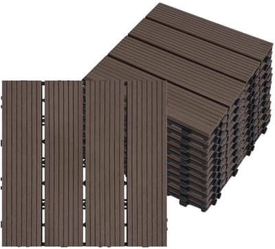 Terrastegels Composiet - Balkontegels Houtlook - Buiten Vloeren - Kliksysteem Drainage - 30x30 cm 1m² - Koffiebruin