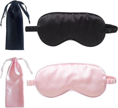 Set van 4 Zachte Slaapmaskers voor Dames en Heren, Zijdeachtige Oogmaskers, Ademend en Verstelbaar voor Comfortabel Slapen, Ideaal voor Reizen en Ontspanning (Zwart & Roze)