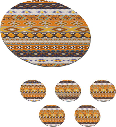 Onderzetters voor glazen - Rond - Patronen - Afrika - Abstract - 10x10 cm - Glasonderzetters - 6 stuks