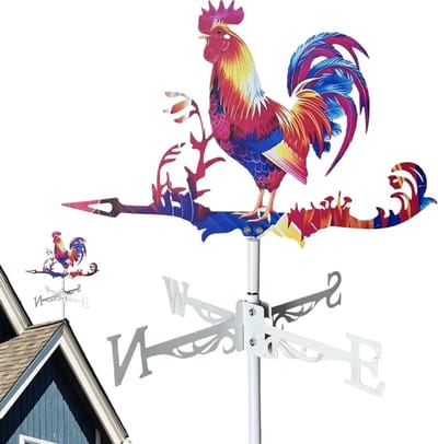 Weerhanen voor Tuin - Windmeter Buiten - Windrichting Tonen - Weerbestendig Metaal - 65x36cm - Kip