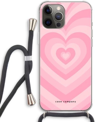 Case Company® - Hoesje met koord geschikt voor iPhone 12 Pro hoesje met Koord - Hart Roos - Telefoonhoesje met Zwart Koord - Bescherming aan alle Kanten en Over de Schermrand