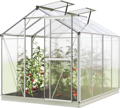 Tuinkas Jasmin 4 aluminium frame 192x256cm polycarbonaat panelen - met grondframe & automatische dakraamopener