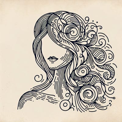 Doodle vrouw schilderij | Creatieve vrouwelijke kunst met speelse en kleurrijke doodles en lijnen | Kunst - 40x40 centimeter op Dibond | Foto op Dibond