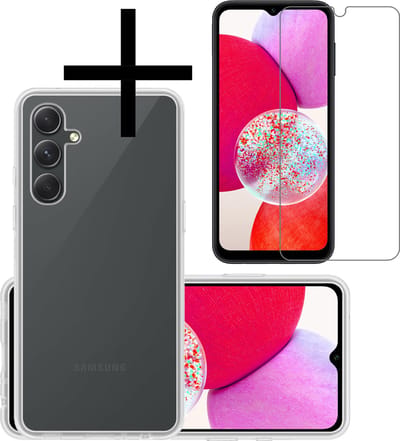Hoesje - Met Screenprotector - Geschikt voor Samsung Galaxy A14 - Sterk & Shockproof - Back Cover - Siliconen Case - Telefoon Hoes - Transparant