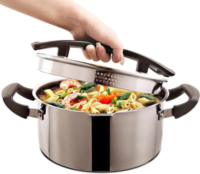 Roestvrijstalen kookpan - Pastapan met zeef - Pasta koken - Ingebouwd zeefdeksel - 5 liter - Zilver