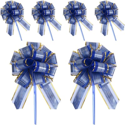 Dailygoods - 6 stuks trekstrikken, 6,3 inch strikken voor cadeauverpakking blauwe strikken voor cadeauverpakking grote strikken voor cadeauverpakking trouwlint voor cadeauverpakking (blauw)