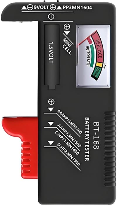 Batterij Tester - Batterij Controle - Batterijen Controleren - Analoge Weergave - 1 cm - Zwart