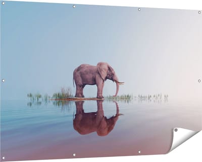 Gards Tuinposter Olifant bij het Water - 150x100 cm - Tuindoek - Tuindecoratie - Wanddecoratie buiten - Tuinschilderij