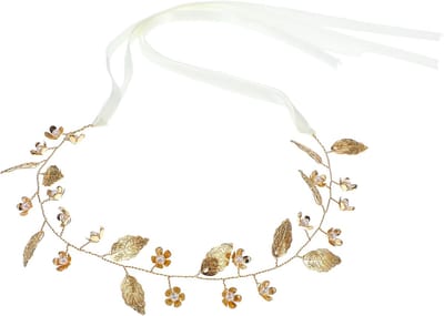 Gouden Bruidshoofddeksel Haaraccessoire met Parel & Bloemen - Feest & Communie Tiara