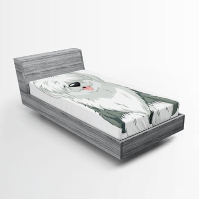 ABAKUHAUS Engelse Sheepdog Fitted Sheet, huisdier, zacht stof beddengoed rondom elastisch elastiek, 90 x 200 cm, gebroken wit grijs