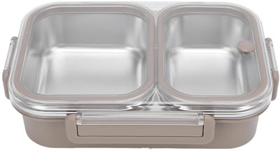 Dailygoods- Lunchbox 1,2L Thermische Voedselcontainer - Roestvrij Staal - Lekvrij - Draagbaar - 2 Compartimenten - Voor Warm Eten